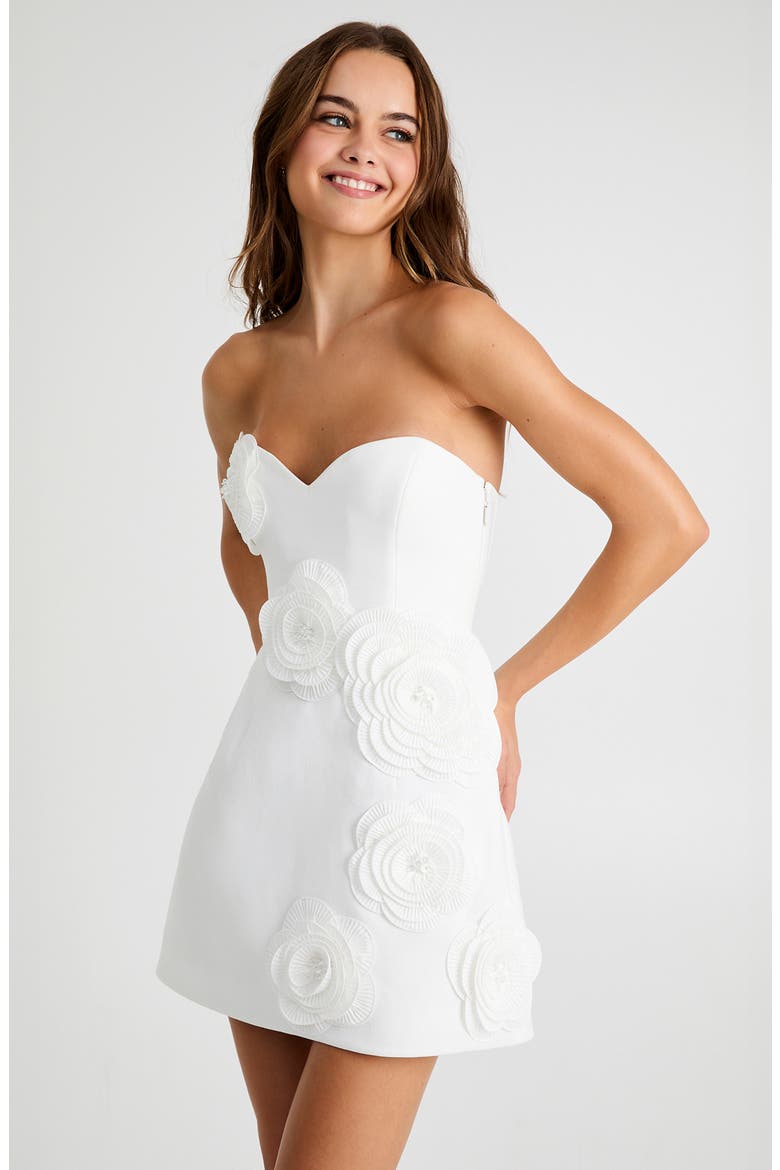 Gia Floral Appliqué Strapless Minidress, Alternate, color, OFF WHITE