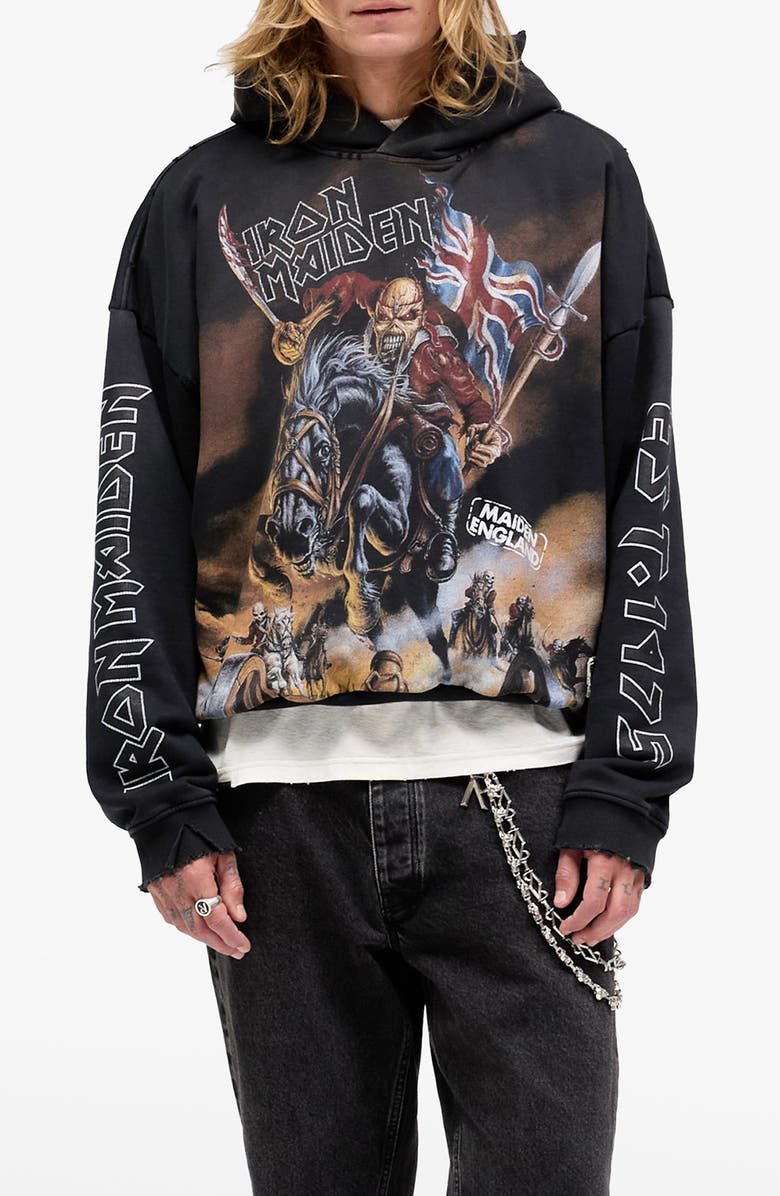 Represent Iron Maiden Steed Graphic Hoodie, Main, color, Stained Black