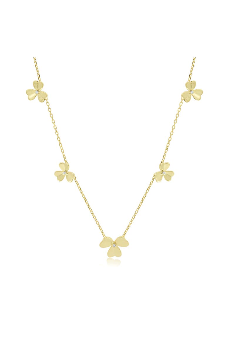 Clover Petal CZ Station Necklace, Main, color, Gold Plated Sterling Silver