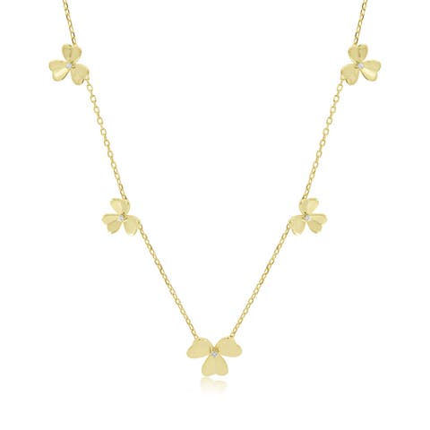 Clover Petal CZ Station Necklace