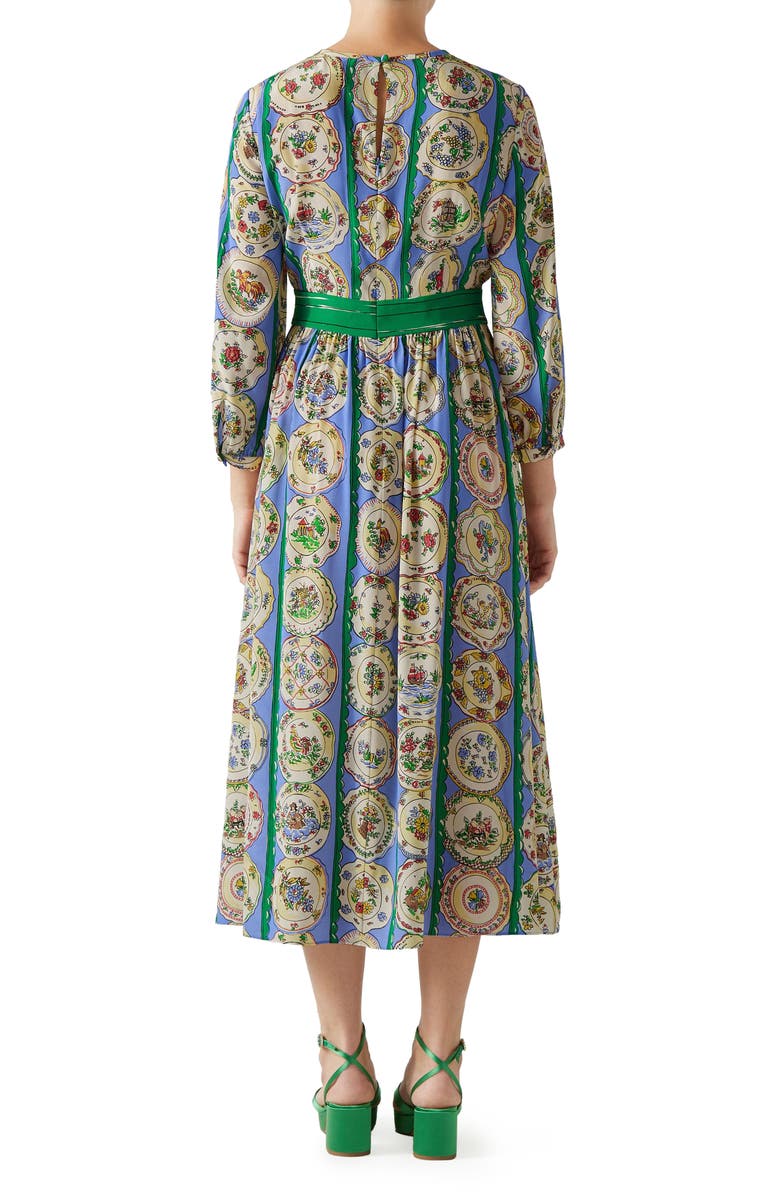 LK Bennett Erica Decorative Plate Print Silk Midi Dress, Alternate, color, 