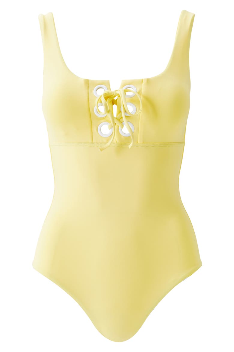 London Lace Up One-Piece Swimsuit, Alternate, color, YELLOW