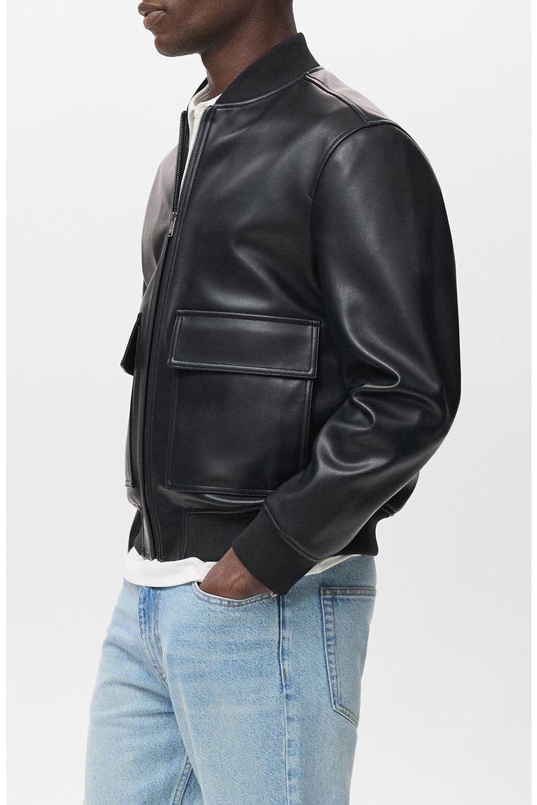 Faux Leather Bomber Jacket, Alternate, color, BLACK