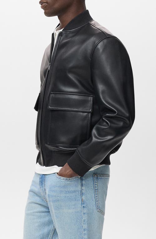 Mango Faux Leather Bomber Jacket In Blue