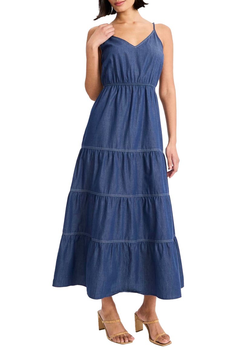 Tiered Chambray Sundress, Main, color, DENIM