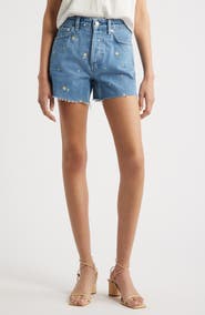 Rails Mesa Flower Embroidered High Waist Cutoff Denim Shorts