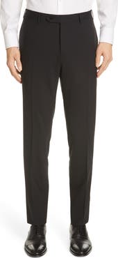 Canali Flat Front Classic Fit Solid Stretch Wool Dress Pants