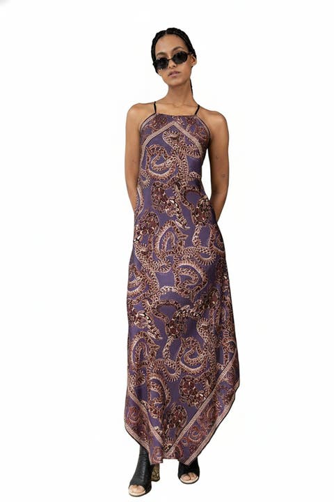 Silk Snake Scarf Maxi Dress