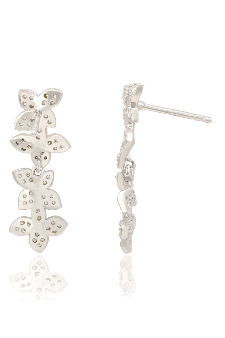 Sterling Silver Pavé Cubic Zirconia Floral Drop Earrings, Alternate, color, WHITE