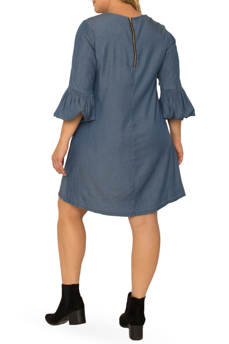 Balloon Sleeve Shift Dress, Alternate, color, MID BLUE