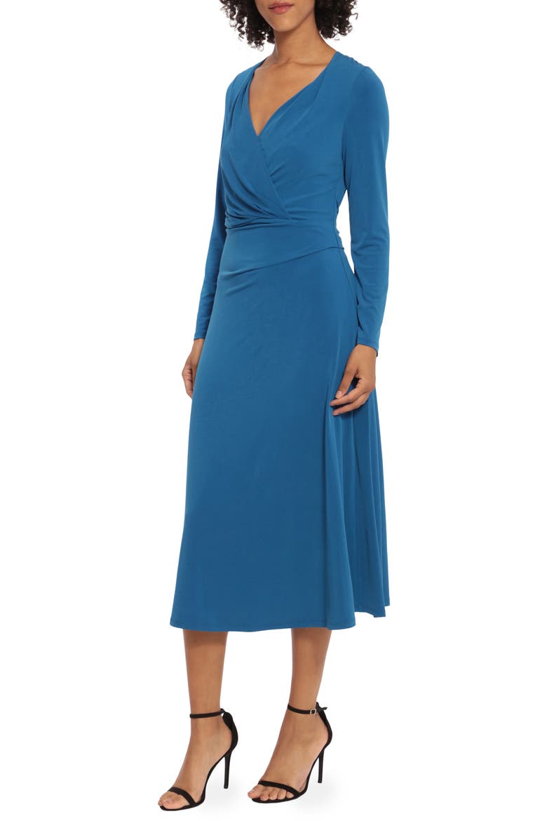 Wrap Front Long Sleeve Midi Dress, Alternate, color, CLASSIC BLUE