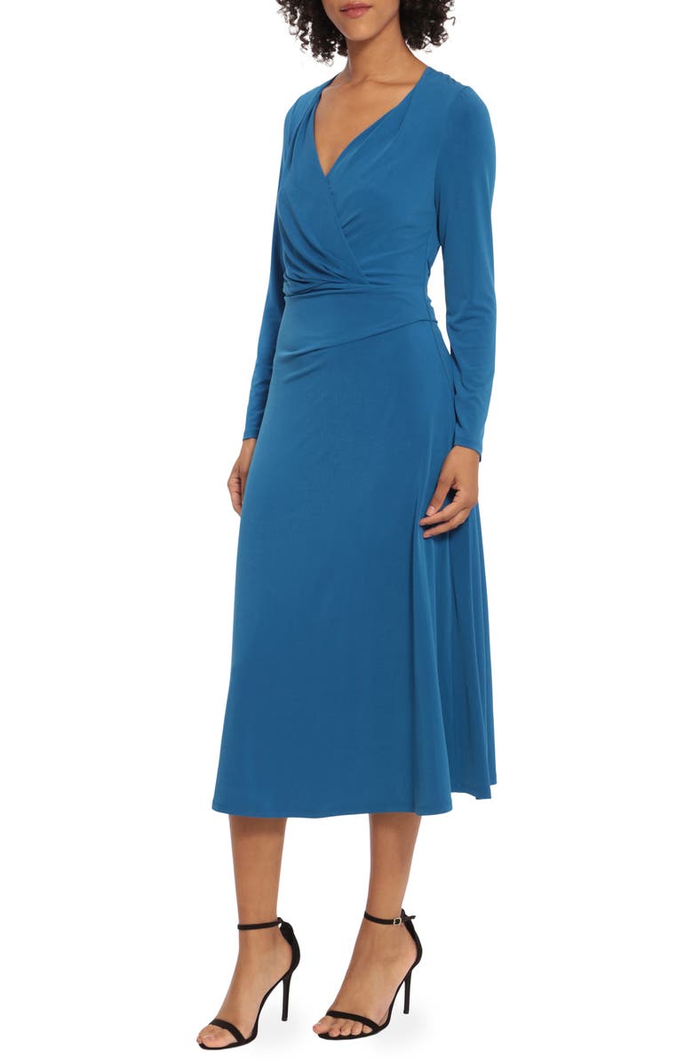 Maggy London Wrap Front Long Sleeve Midi Dress, Alternate, color, 