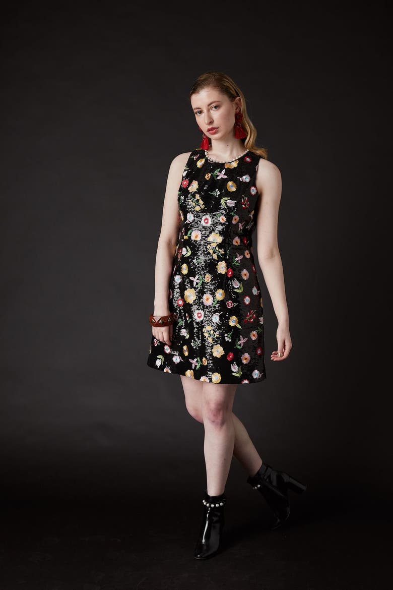 Derling Embroidered Dress, Alternate, color, Noir