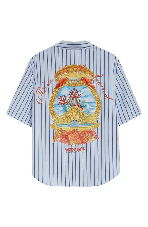 Versace Dive In Crest Striped Shirt In Blue