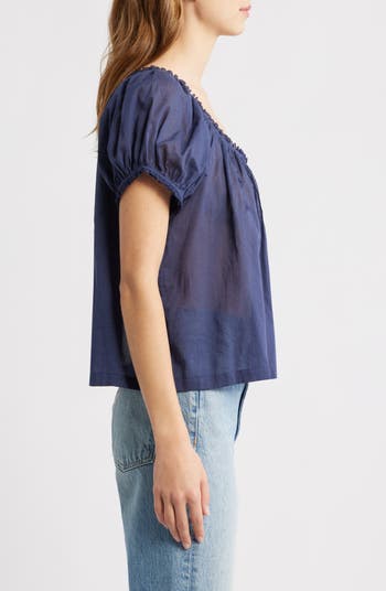 Frederica Floral Embroidered Organic Cotton Voile Top