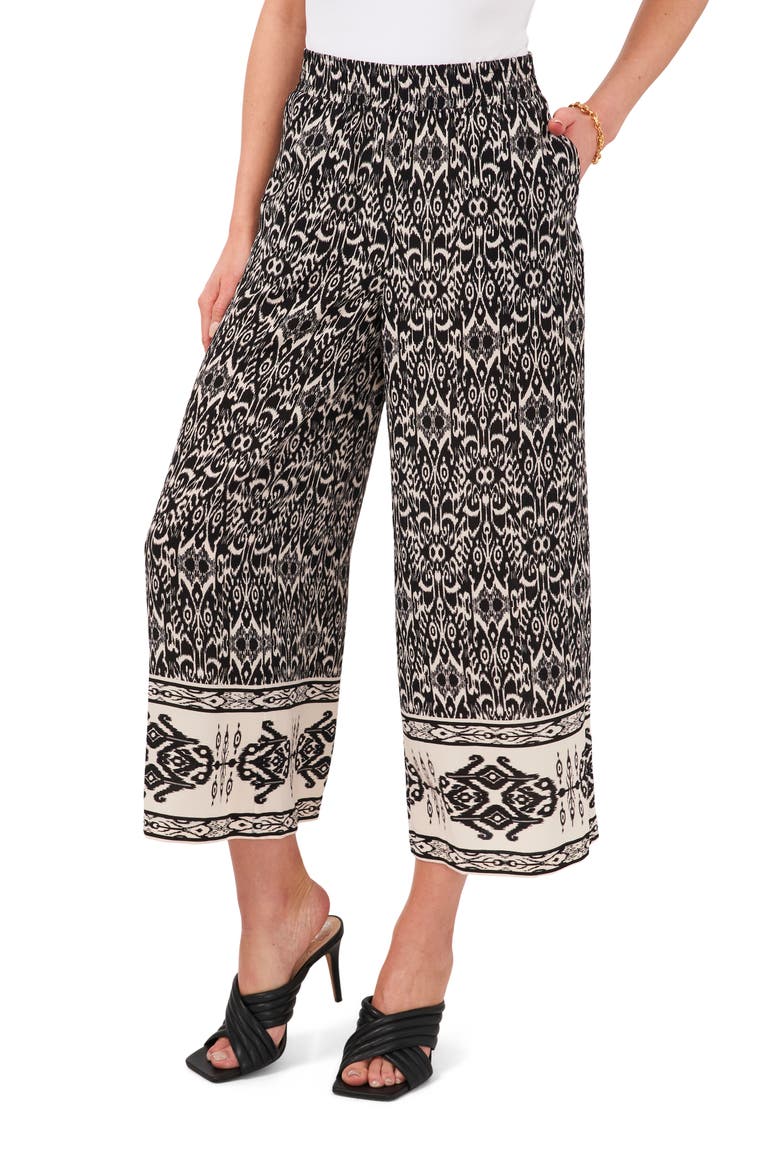 Ikat Wide Leg Pull-On Pants, Main, color, RICH BLACK