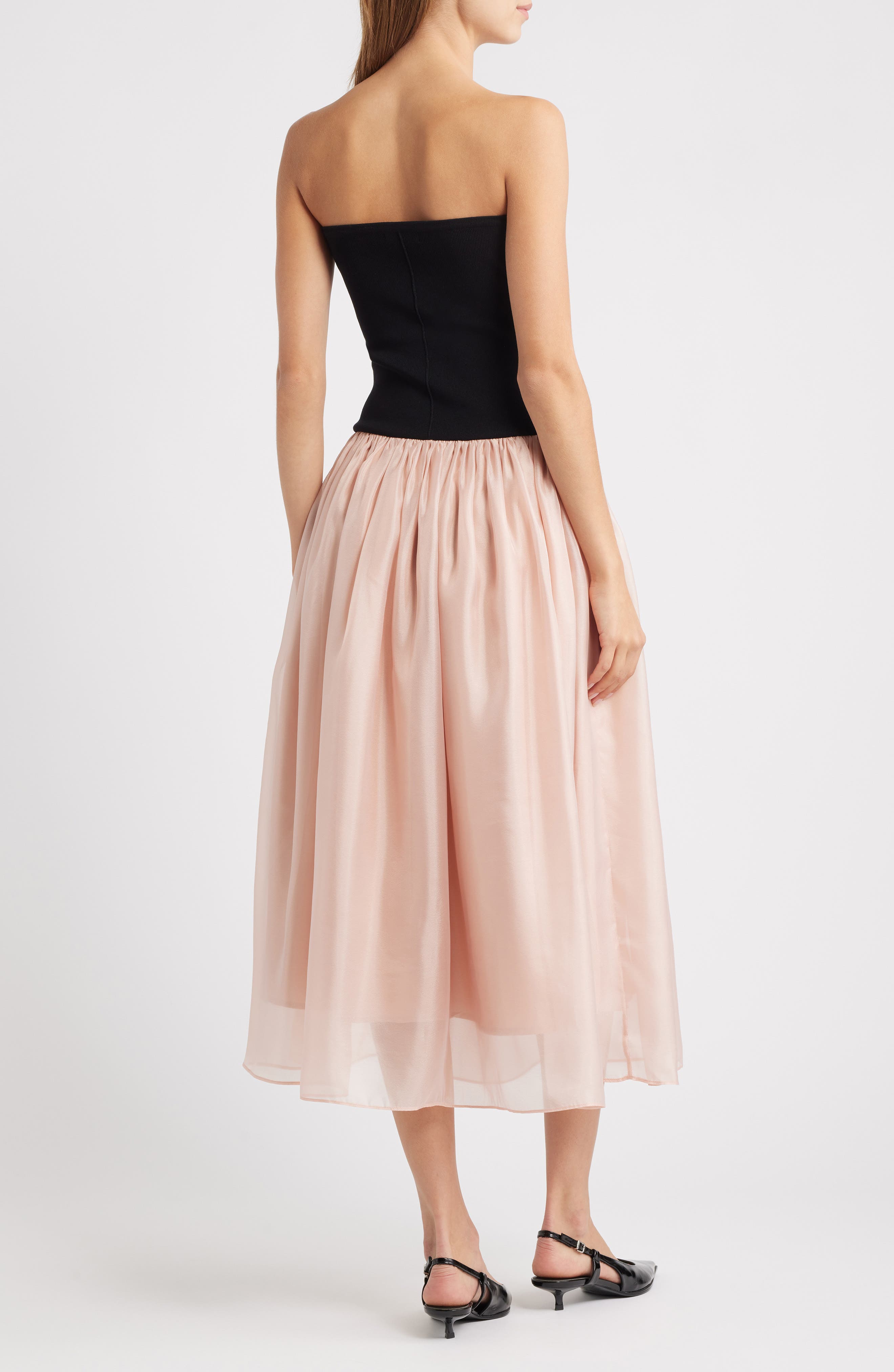 Strapless Mixed Media Midi Dress - image 2