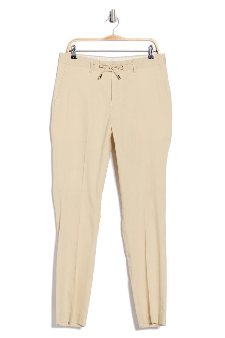 Slim Fit Solid Linen Blend Trousers, Alternate, color, TAN