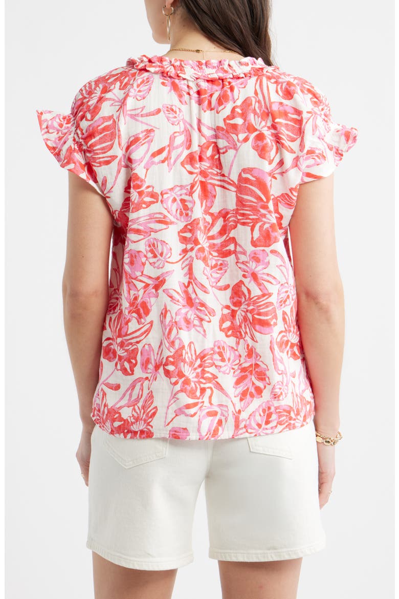 Ruffle Cotton Gauze Top, Alternate, color, IVORY- PINK ELLIE BLOSSOM