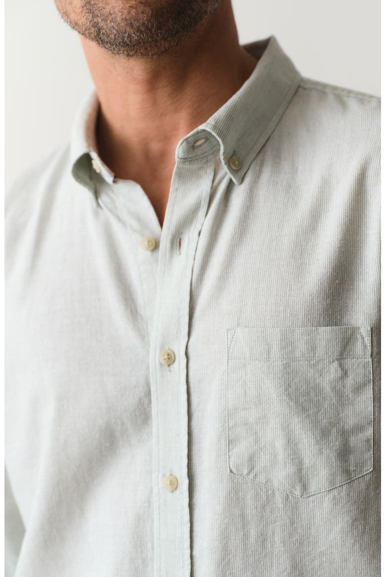 Better-than-Linen Hemp Blend Button-Up Shirt, Alternate, color, ICEBERG GREEN STRIPE