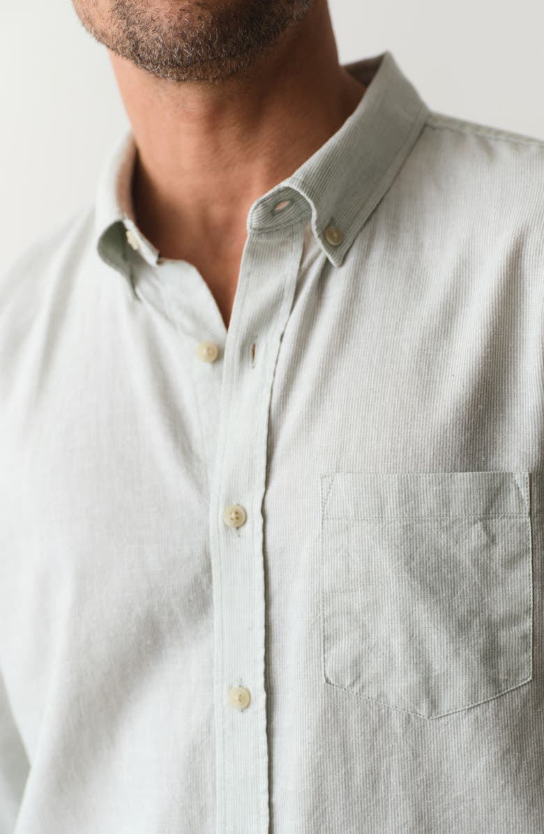 Marine Layer Better-than-Linen Hemp Blend Button-Up Shirt, Alternate, color, Iceberg Green Stripe