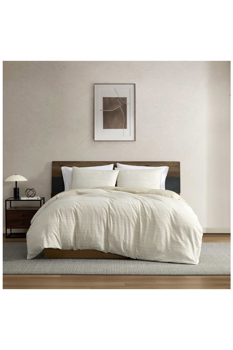Textured Stripe Duvet Cover Set, Alternate, color, WHITE/ CHAI BEIGE