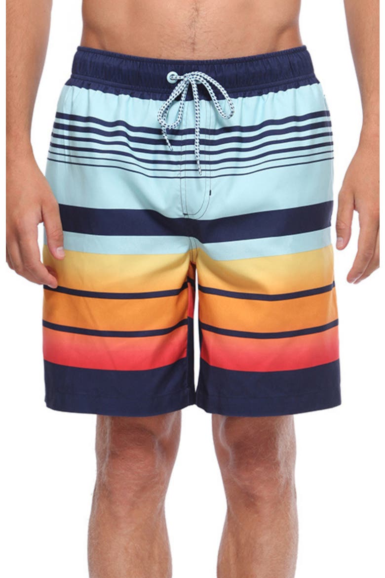 All-Day Comfort Mesh-Lined Swim Trunks, Alternate, color, Stripes printed