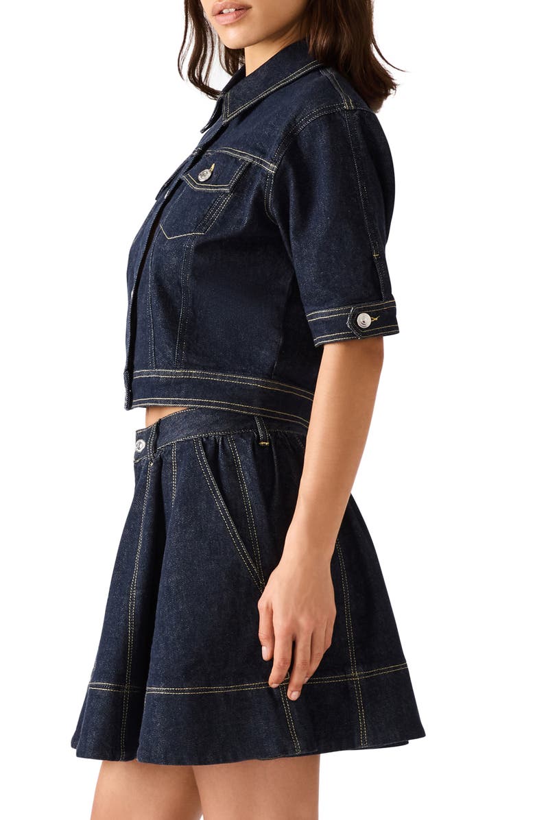 Steve Madden Blu Elbow Sleeve Denim Trucker Jacket, Alternate, color, Ink