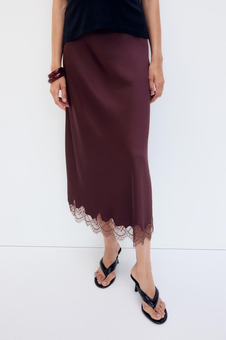 Mama Lace-trimmed Slip Skirt, Alternate, color, Burgundy
