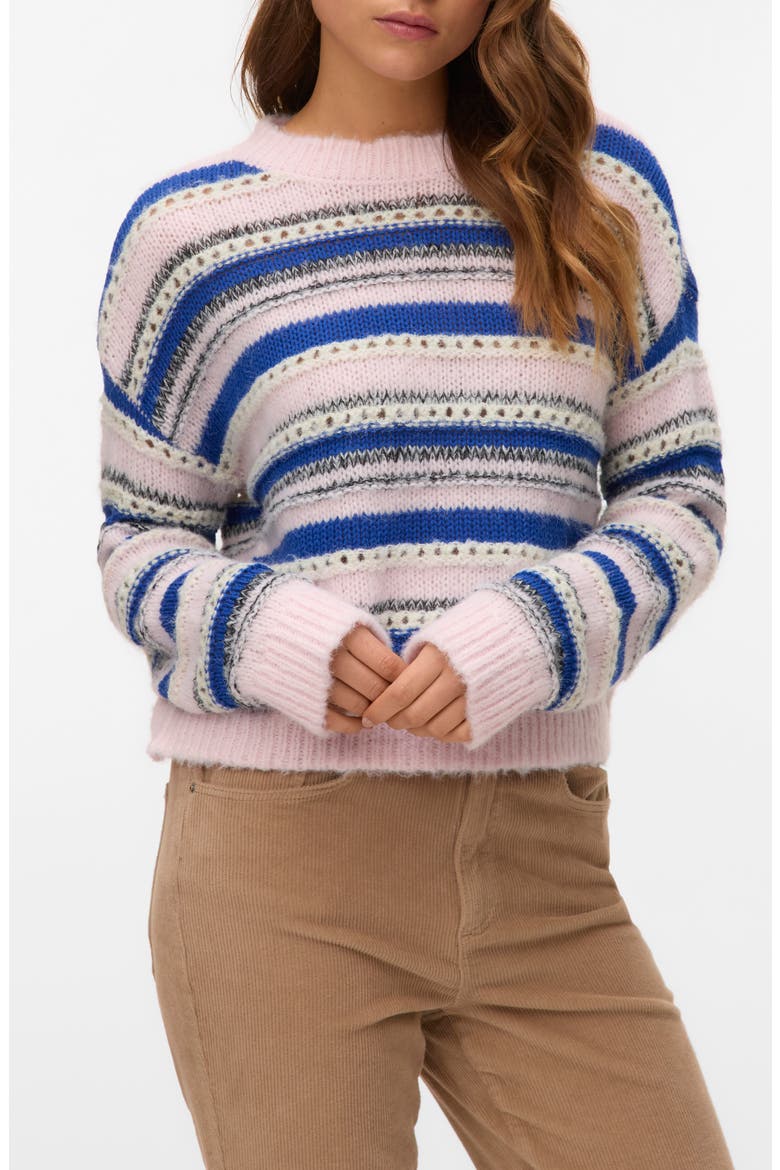 Lenora Stripe Pointelle Sweater, Main, color, PINK DOGWOOD DETAIL