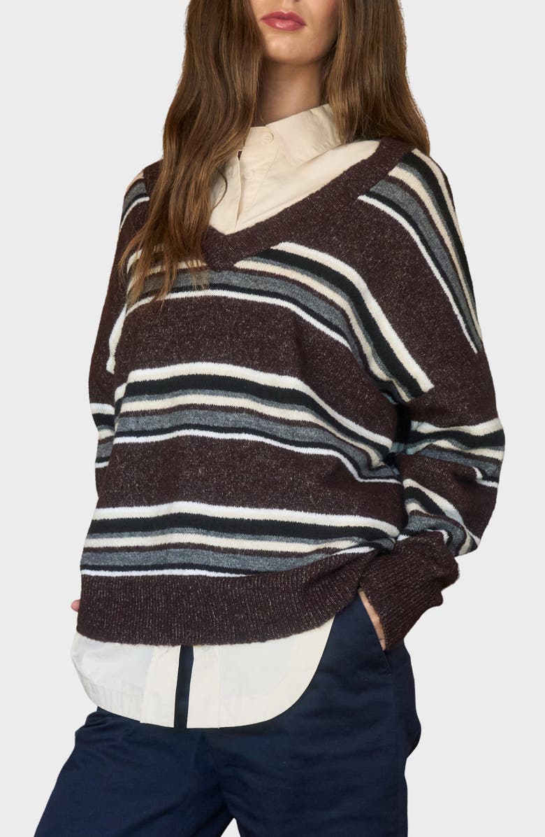 Blu Pepper Pullover V-Neck Sweater, Alternate, color, Brown Multi