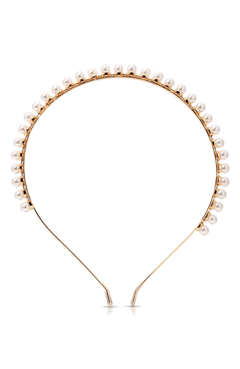 Ettika Night Out Faux Pearl Headband, Alternate, color, Gold
