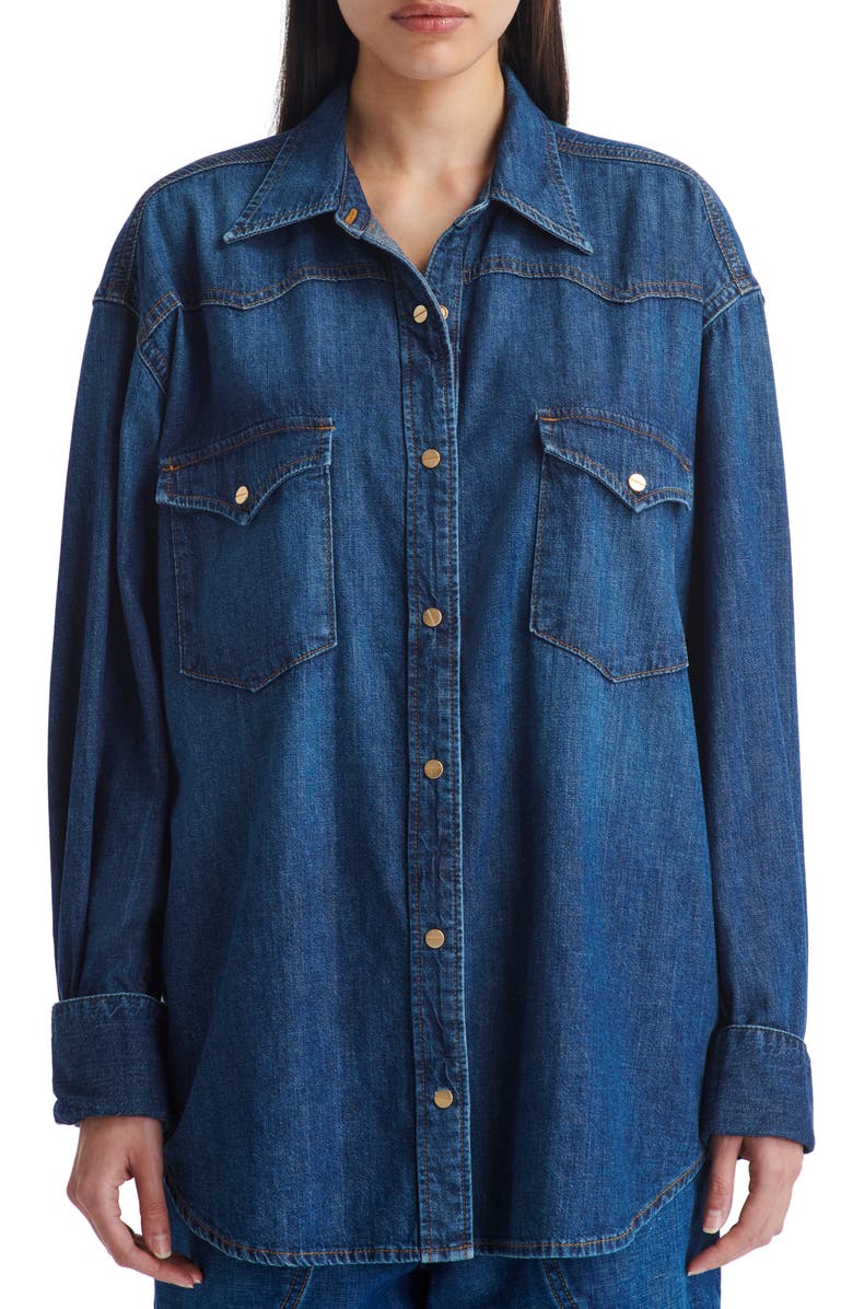 TWP Supersize Rancher Snap Front Denim Shirt, Main, color, 