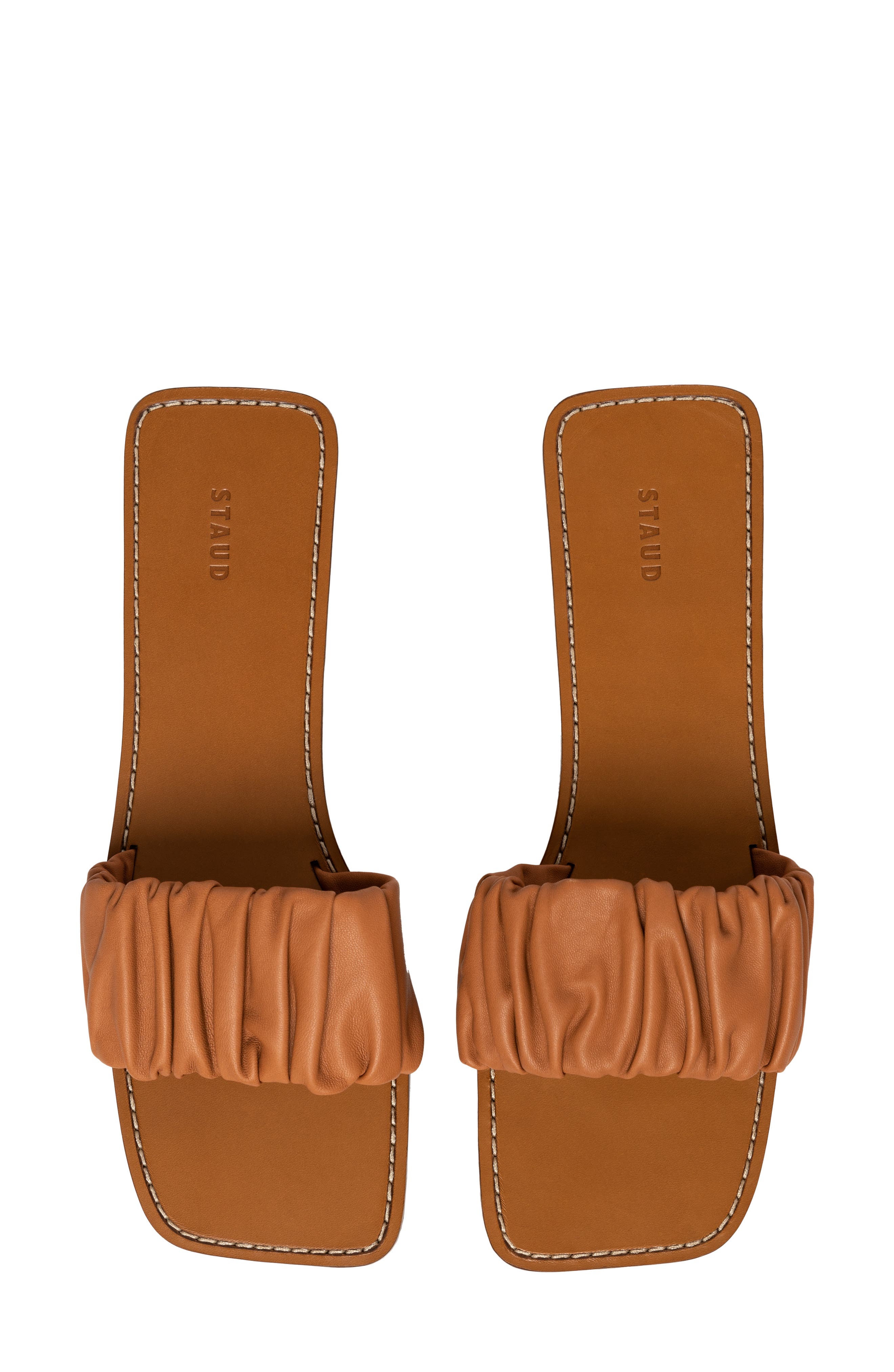 STAUD Nina Ruched Slide Sandal, Alternate, color, Tan