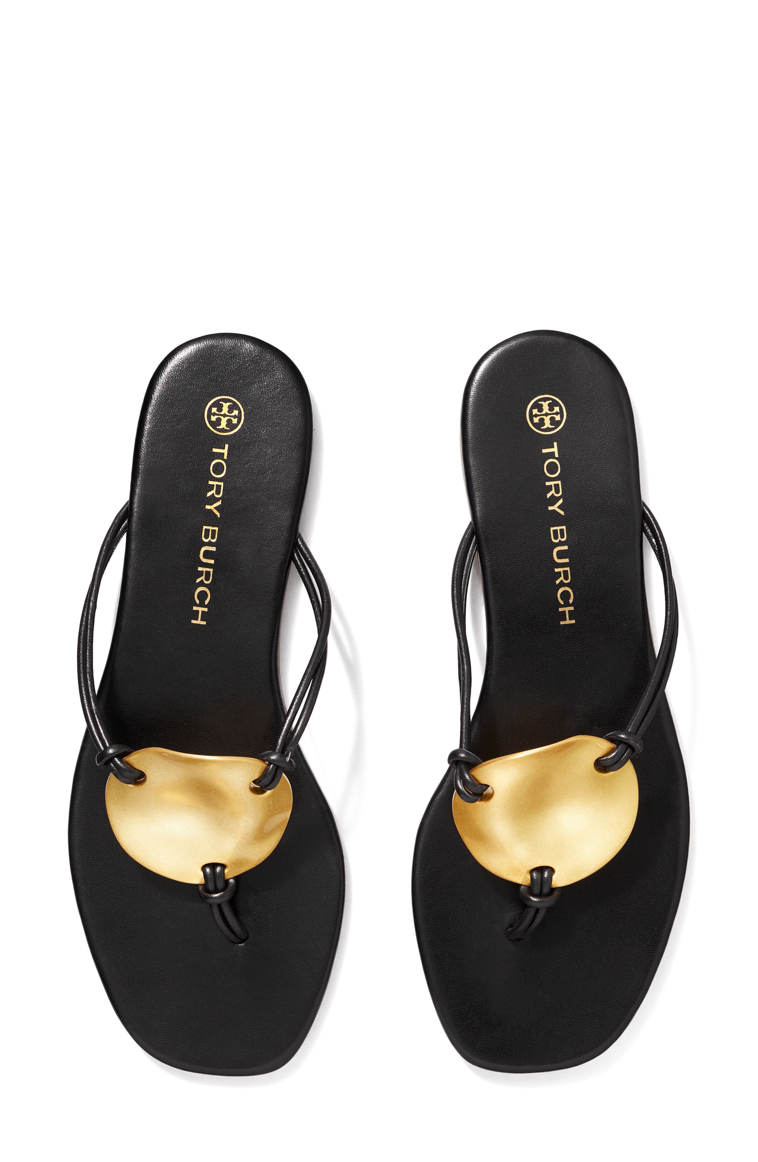 Tory Burch Patos Leather Sandal, Alternate, color, Perfect Black / Gold