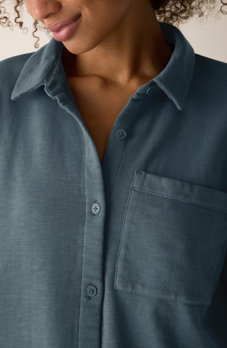 Eileen Fisher Classic Collar Organic Cotton French Terry Button-Up Shirt, Alternate, color, Eucalyptus