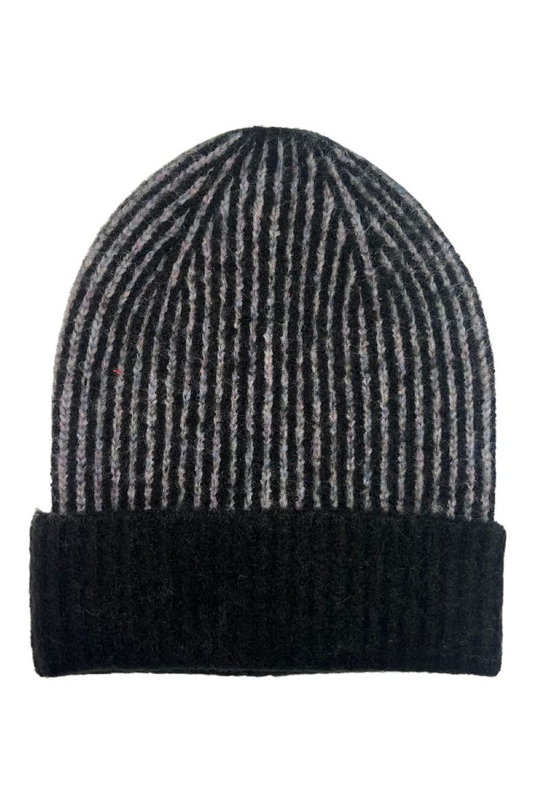 Rib Knit Contrast Cuff Beanie, Main, color, BLACK