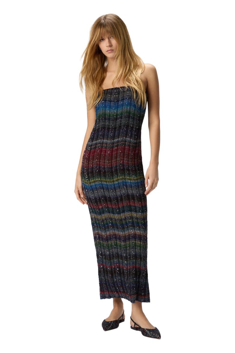 Long Strapless Dress With Wave Check Pattern, Main, color, Multicoloured