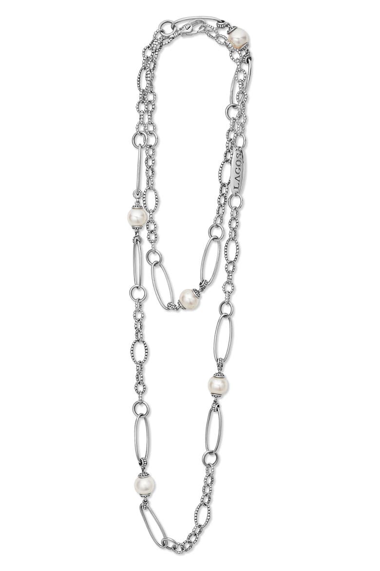 Luna Freshwater Pearl Station Necklace, Main, color, GOLD