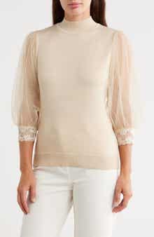 BY DESIGN Hailey Mesh Sleeve Sweater