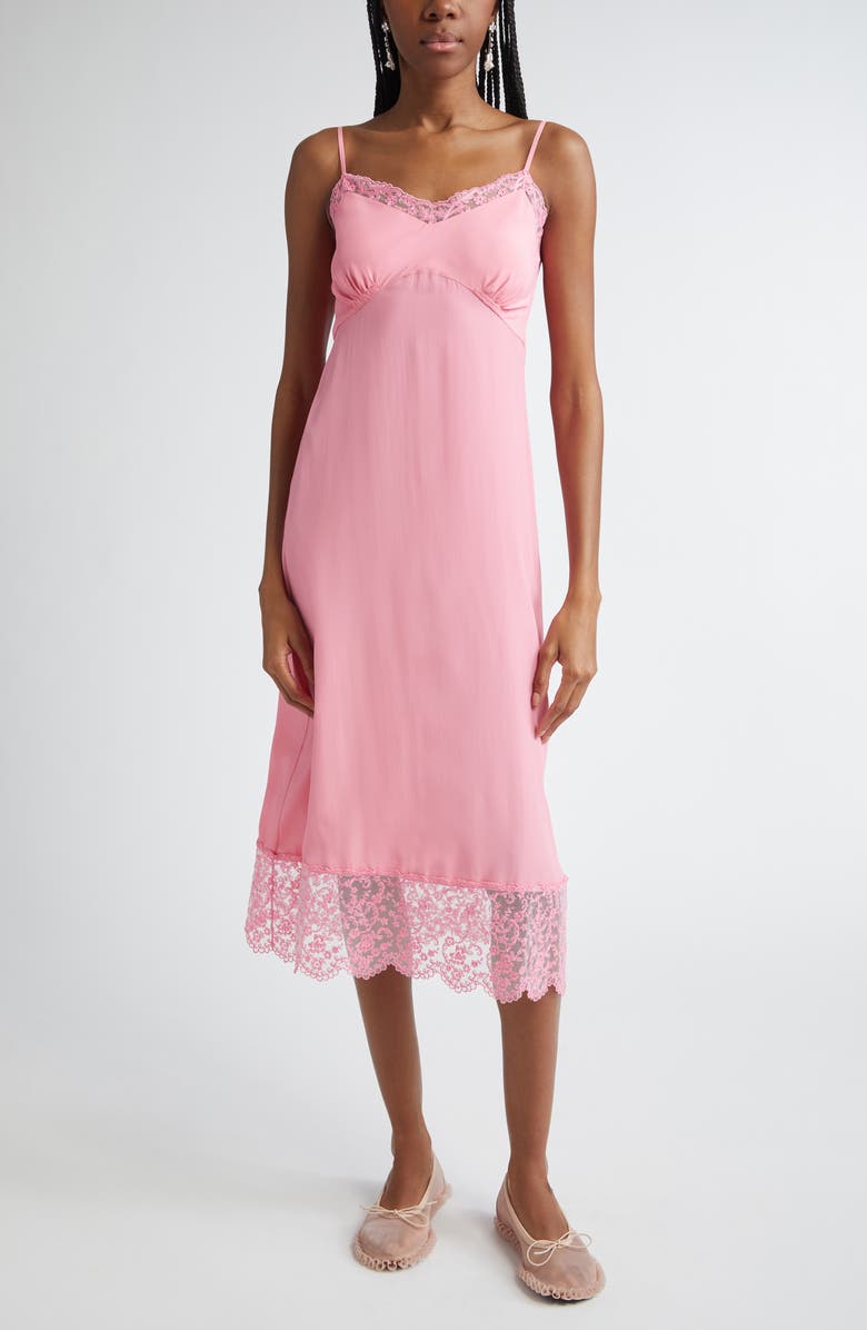 Simone Rocha Lace Trim Slipdress, Main, color, Bright Pink