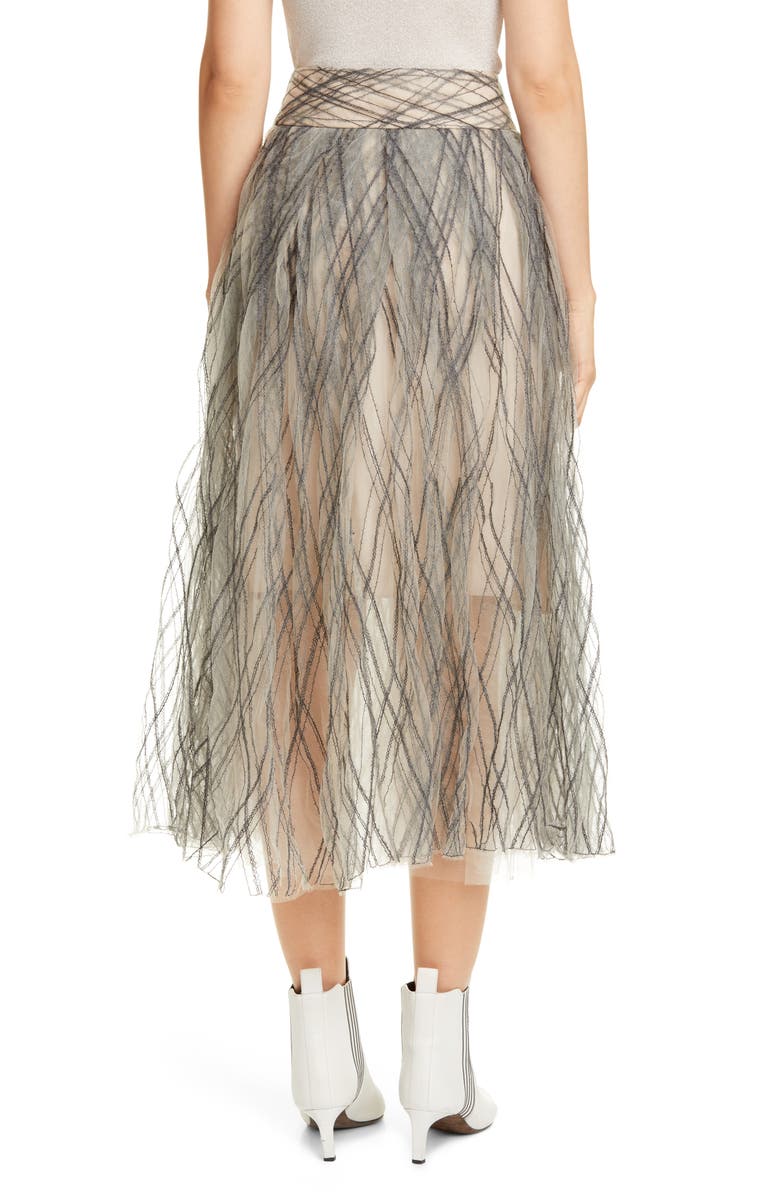 Brunello Cucinelli Sequin Argyle Tulle Midi Skirt, Alternate, color,