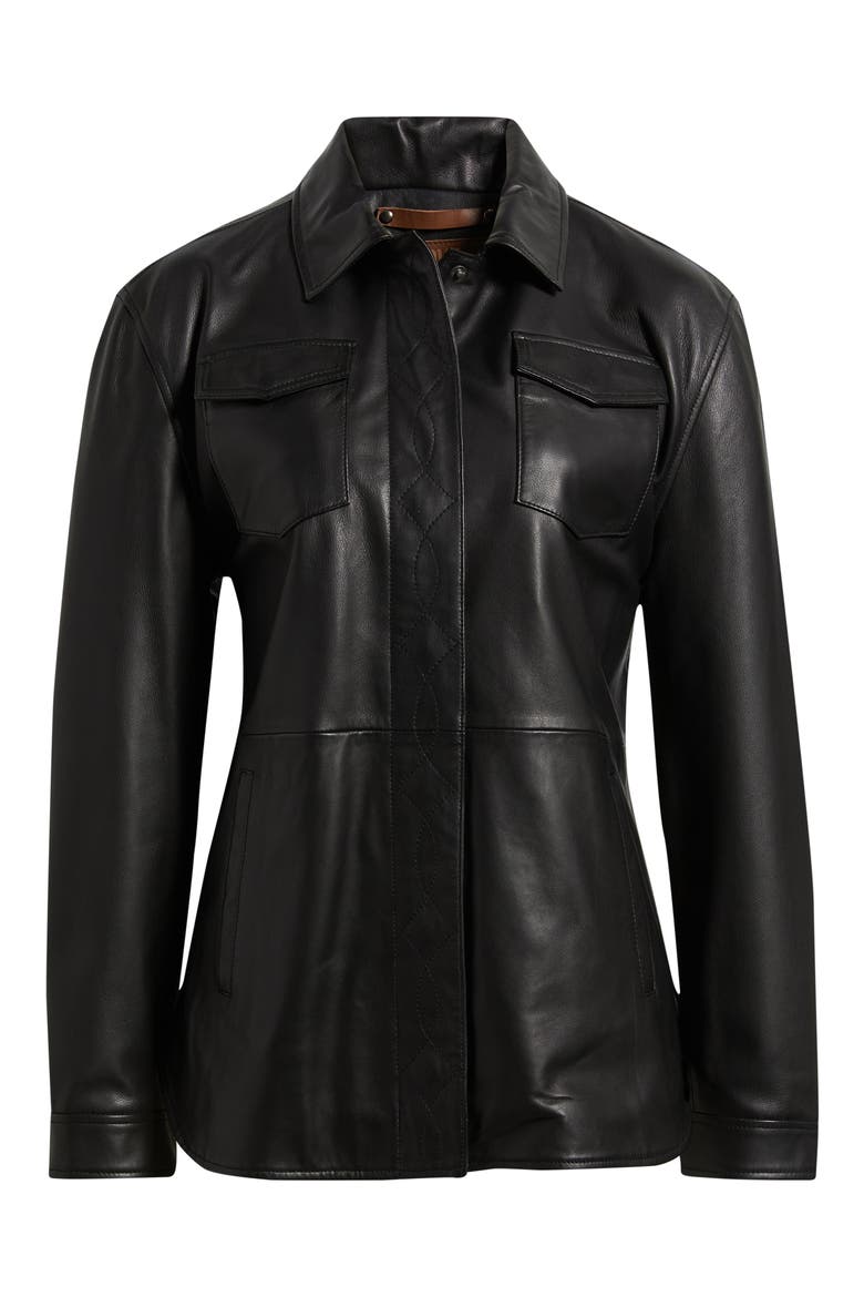 Leather Shirt Jacket, Alternate, color, BLACK