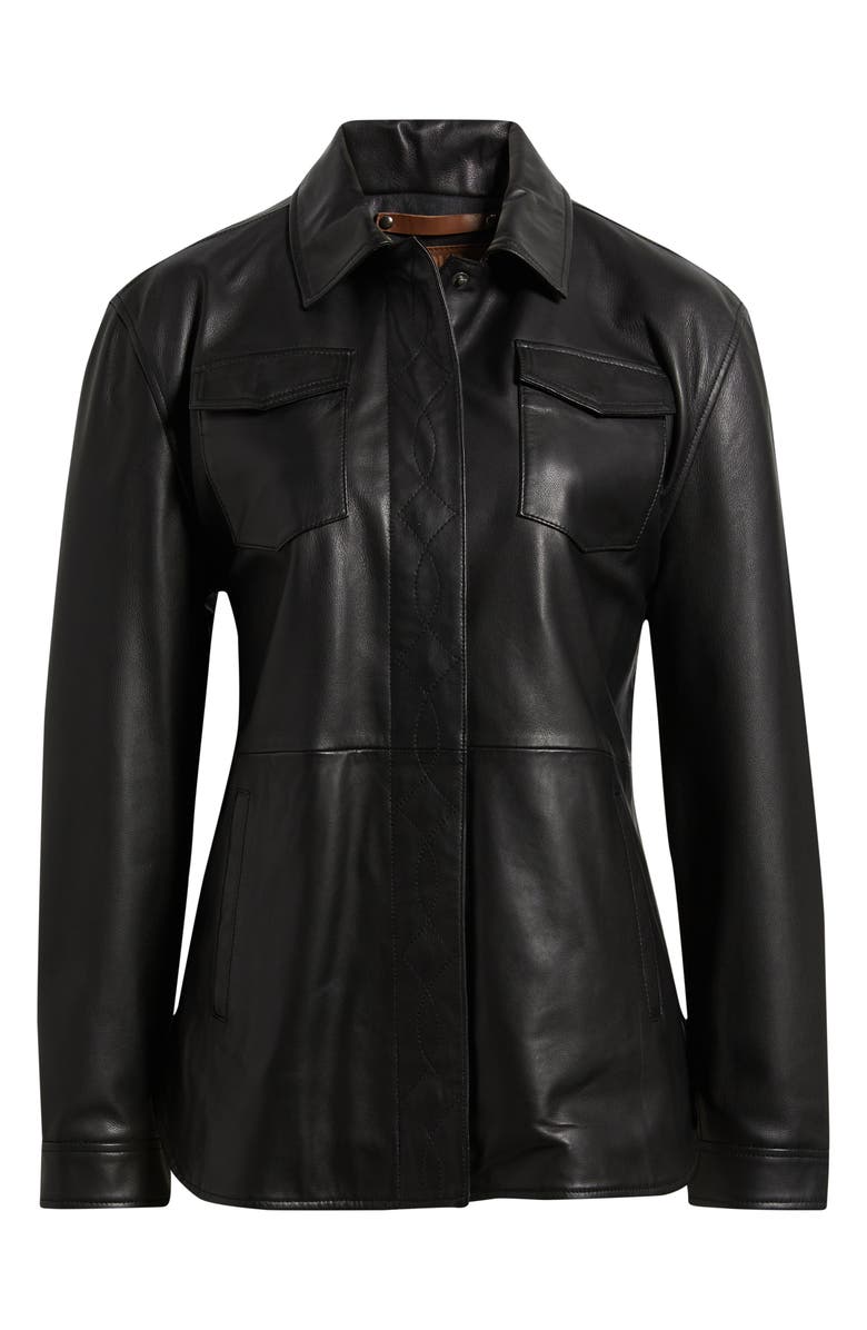 Frye Leather Shirt Jacket, Alternate, color, Black
