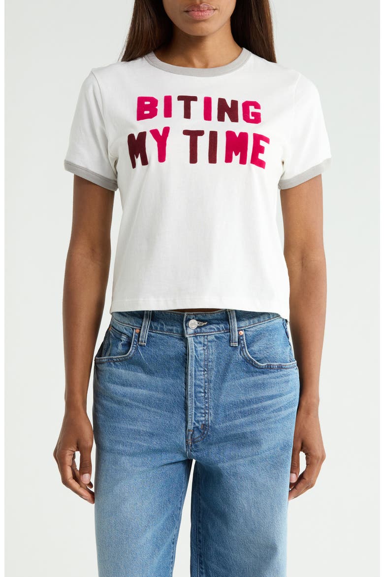 The Itty Bitty Biting My Time Graphic Ringer Tee, Main, color, BITING MY TIME
