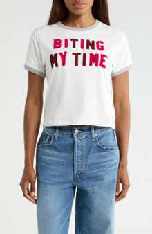 The Itty Bitty Biting My Time Graphic Ringer Tee