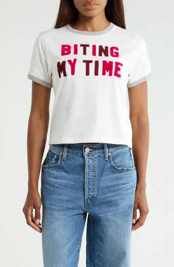 The Itty Bitty Biting My Time Graphic Ringer Tee