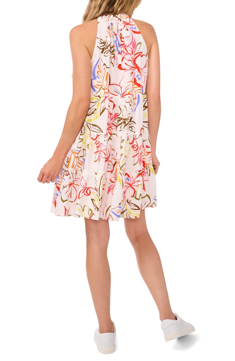 CeCe Floral Tiered Trapeze Dress, Alternate, color, New Ivory