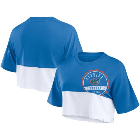 Women's Fanatics Branded Royal/White Florida Gators Oversized Badge Colorblock Cropped T-Shirt