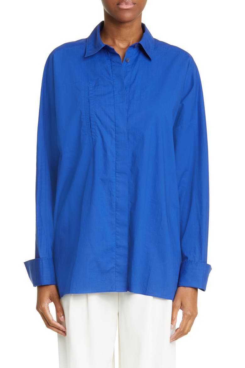 Cotton Button-Up Shirt, Main, color, 431 AZURE